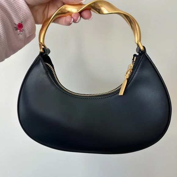 SIMKHAI Nixi Twist Handle Hobo Bag Black Leather Gold Hardware Dust Bag - Picture 3 of 6